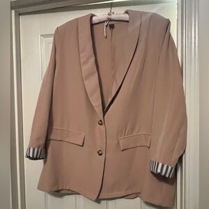 SHEIN Tan Blazer with Striped Cuffs